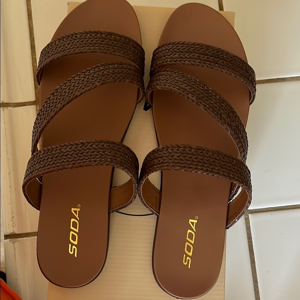 Soda Women's Tan Braided Sandals